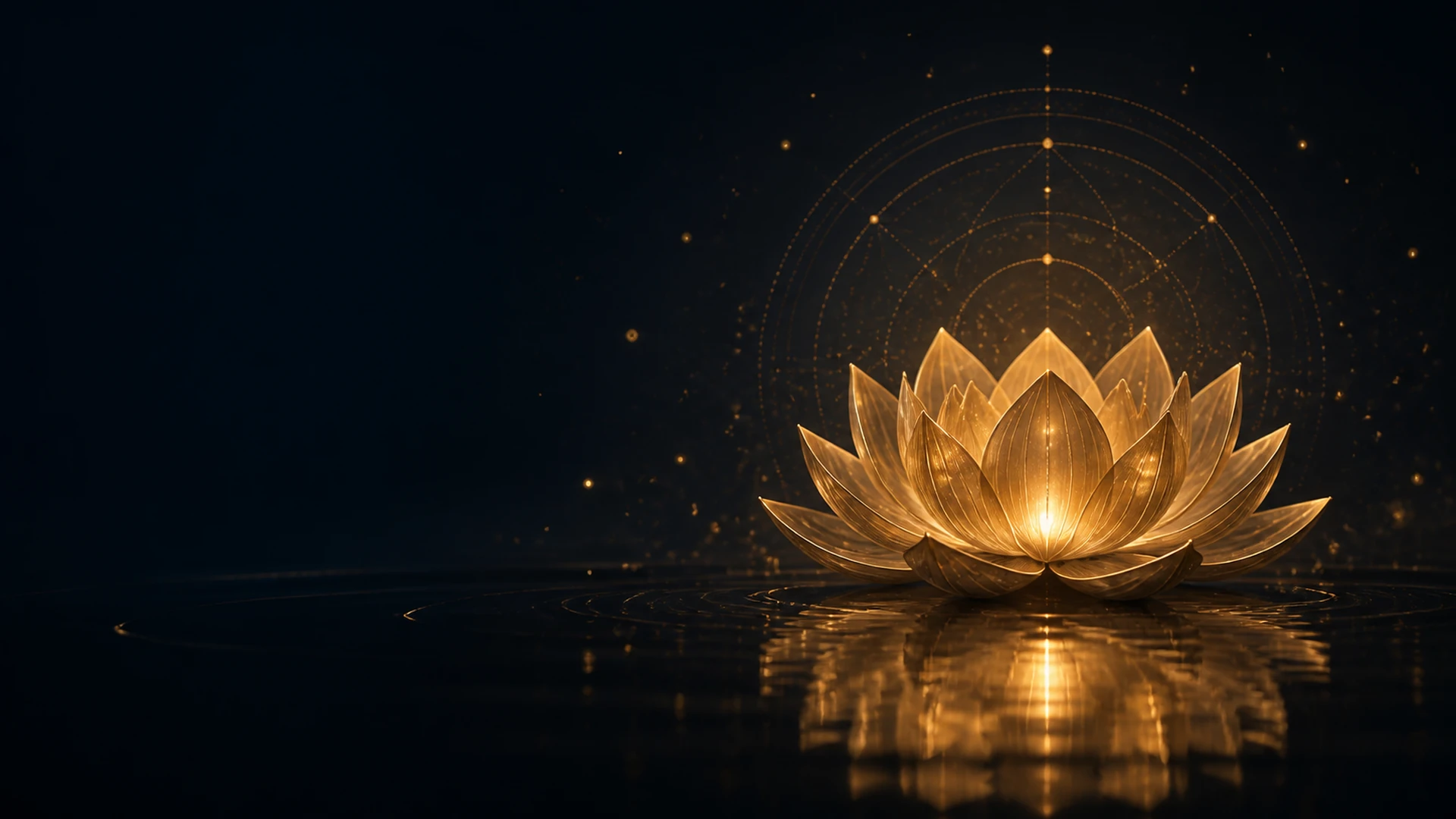 Golden lotus glowing against a dark background